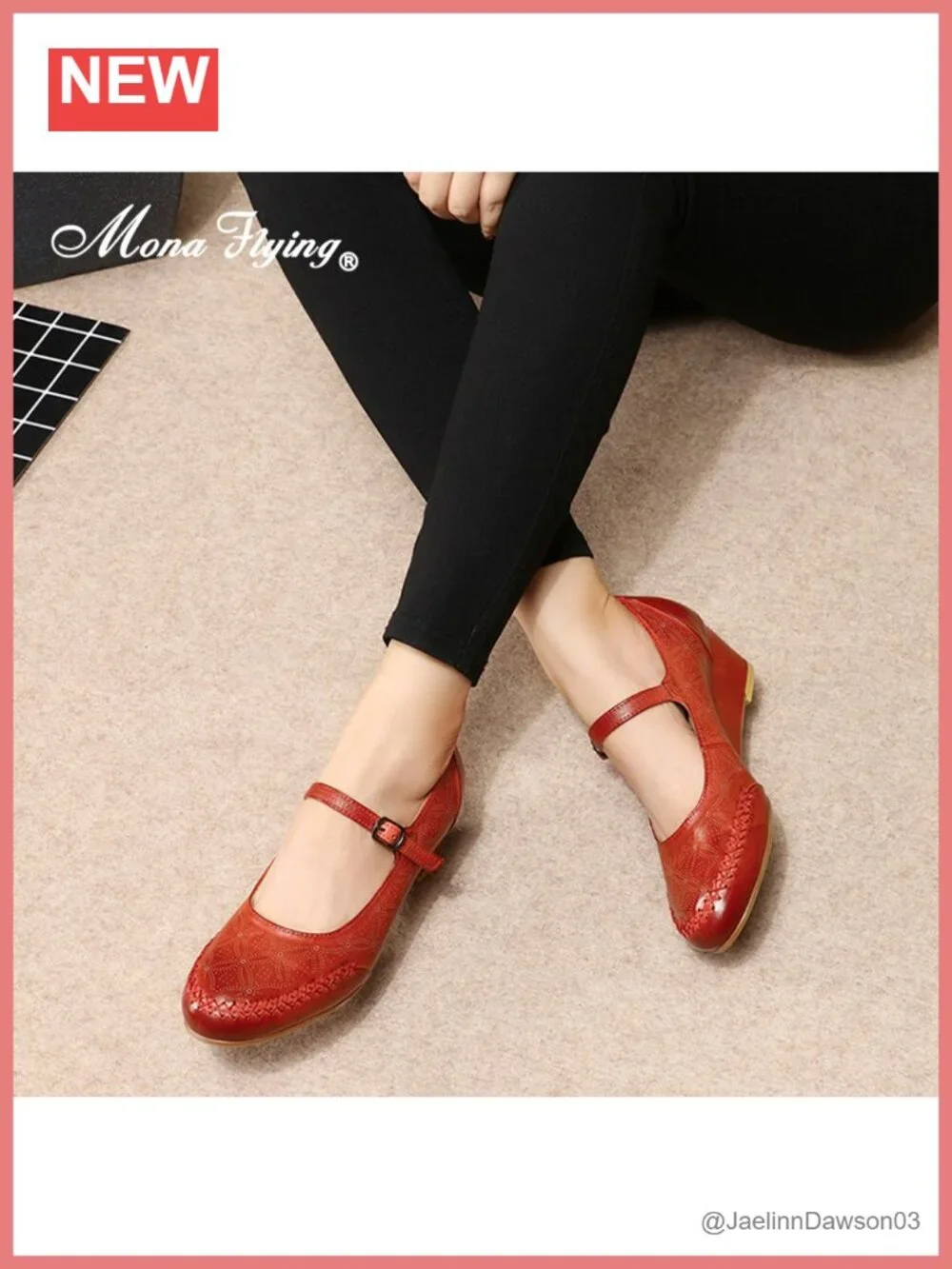 Leather Mary Jane Wedge Heel Pumps Women's Shoes